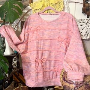 New! Peach Love Confetti Bow Knit Sweater